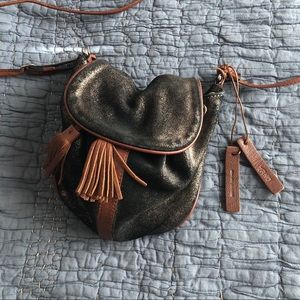 Tano drawstring metallic soft leather crossbody